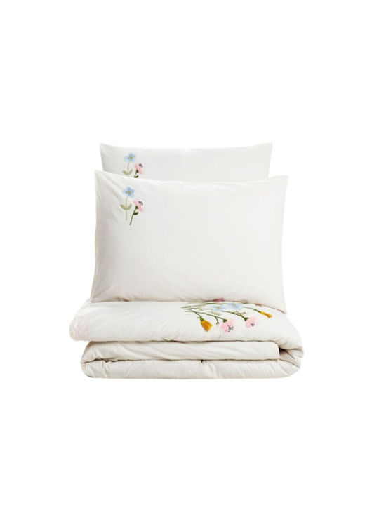 Cotton Box Bettbezug-Set Baumwolle Doppelbett mit 2 Kissenbezügen & 1 Bettlaken 200x220 Weiß