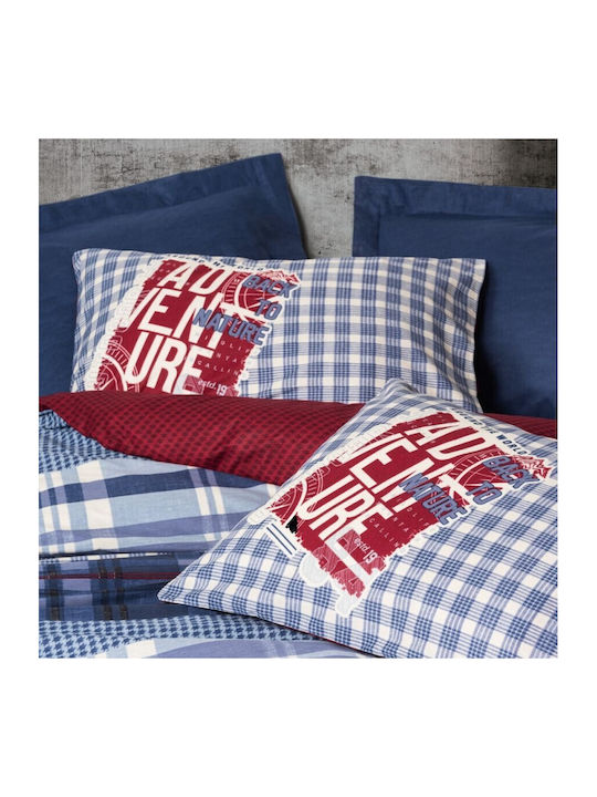 Bettwäsche-Set Doppelbett Kariertes Muster 100% Ranforce Baumwolle Cotton Box Roger Blau