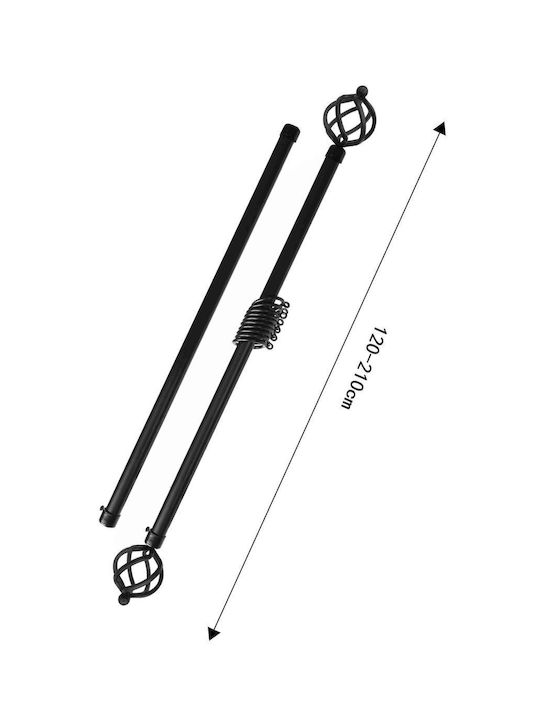 Tpster Extendable Metallic Curtain Pole Single Φ16mm 120-210cm Black