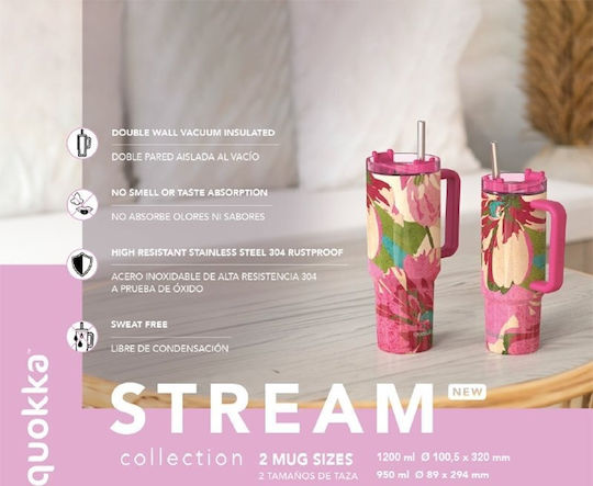 Quokka Handled Tumbler Θερμός Ανοξείδωτο BPA Free 1.2lt Matcha με Καλαμάκι και Λαβή