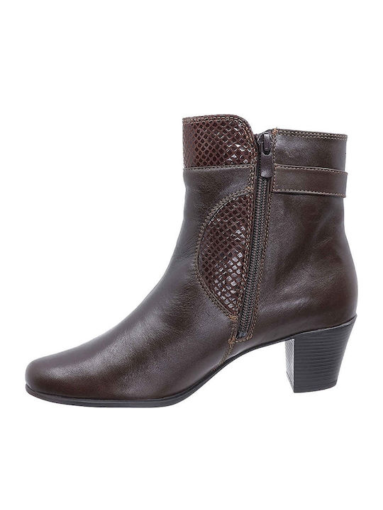 Leather Women's Ankle Boots with Medium Heel Brown