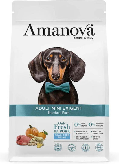 Amanova Adult Mini Exigent 2кг Суха Храна без Зърнени храни и Глутен за Възрастни Кучета от Малки Породи с Свинско месо