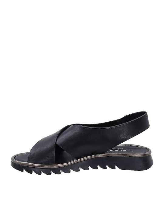 Leder Flache Sandalen für Damen Anatomisch in Schwarz Farbe