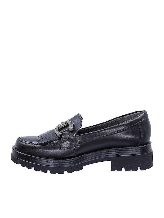 Leather Women's Loafers in Black Color