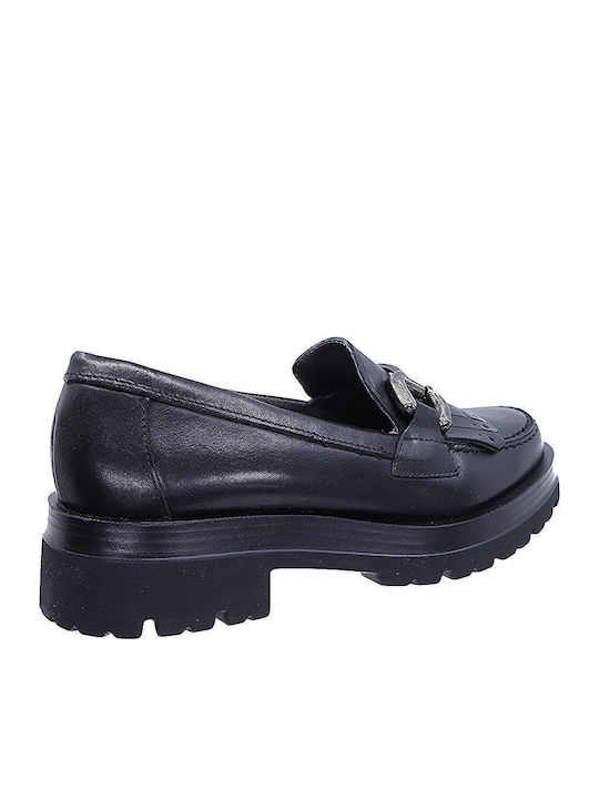 Leather Women's Loafers in Black Color