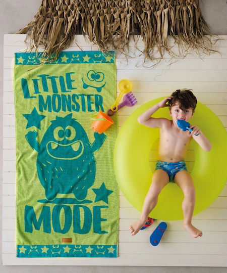 Troll Kids' Velour Beach Towel 25 Green-Blue Kentia Beach 70x140cm 100% Cotton