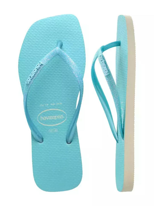 Slim Square Glitter Neon Flip Flops In Turquoise Colour