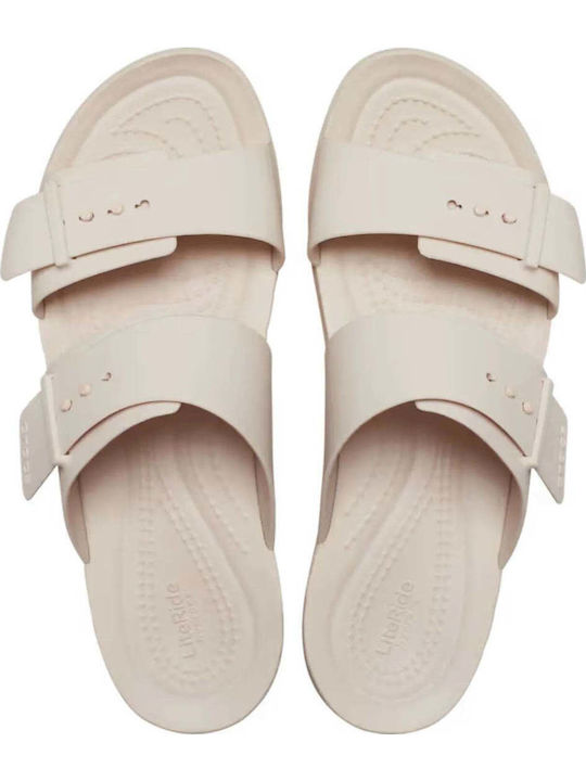 Brooklyn Buckle Low Flip Flops In Sandal Style With Platform In Beige Colour