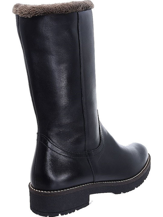 Leder Damenstiefel mit Pelz Schwarz