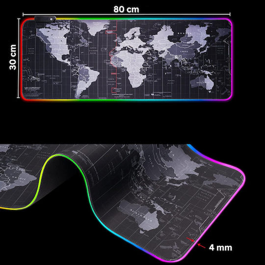 Padea Pentru Mouse Gaming Design Hartă Mondială XXL (800mm) Cu Iluminare RGB Prin USB Neagră ED272