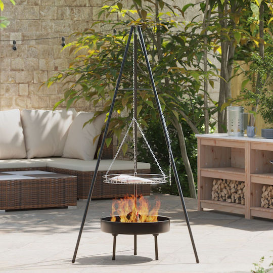 Vidaxl Cooking Tripod Grill Grate Fire Pan 170 cm Black