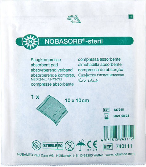 Plasture cu Gază Absorbantă Sterilă Nobasorb Pad 10 x 10cm 25 bucăți