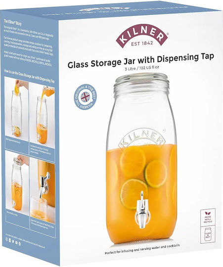 KIlner General Use Vase with Airtight Lid Glass Transparent 3000ml