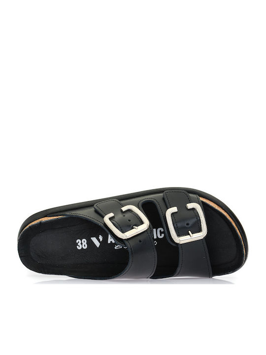 Leather Women's Flat Sandals Anatomic in Black Color
