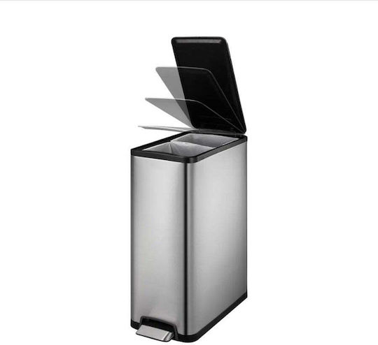 Eko Κάδος Eco Slim Απορριμμάτων από Ανοξείδωτο Ατσάλι με Πεντάλ Silver Matt 40lt