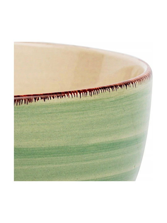 Nava Lines Cereal Serving Bowl Round Ceramic Oil Green with Diameter 14cm