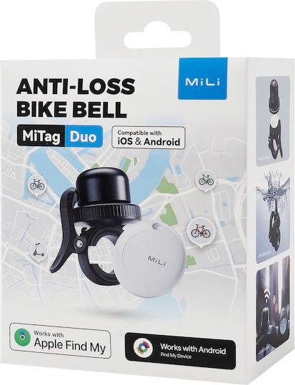 Mili Bicycle Bell Smart Tag Mitag Duo iOS & Android Bluetooth Tracker Black White