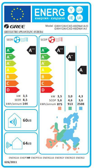 Gree Airy Κλιματιστικό Inverter 12000 BTU A+++/A++ με Τεχνητή Νοημοσύνη White