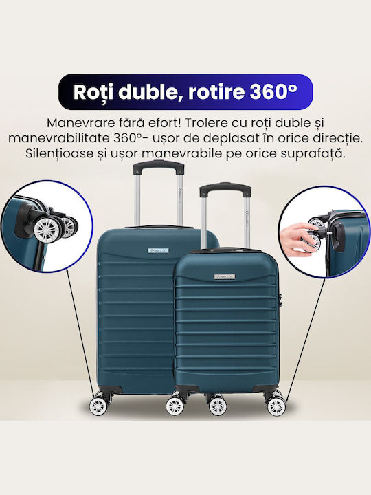 Quasar Line Travel Suitcases Hard Petrol Blue Maximum Height 55cm with 4 Wheels Set of 2pcs