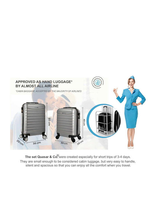 Quasar Line Reisekoffer Hartschalen Silver Maximalhöhe 55cm mit 4 Räder Set 2Stück