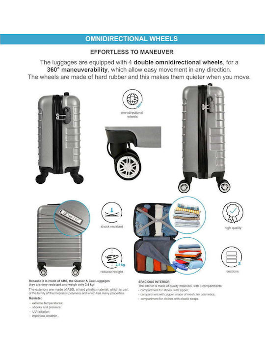 Quasar Line Reisekoffer Hartschalen Silver Maximalhöhe 55cm mit 4 Räder Set 2Stück