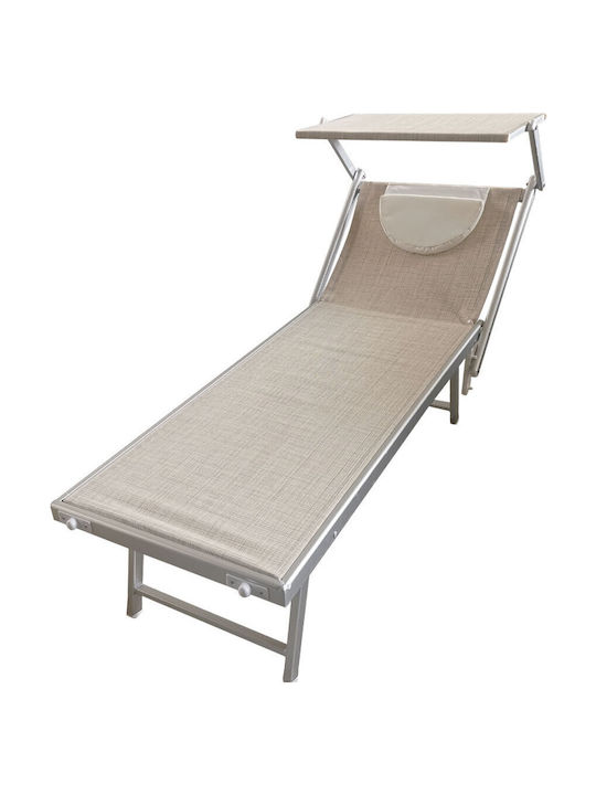 Deckchair Aluminum with Cushion & Sunshade Blue 189x61x38cm.