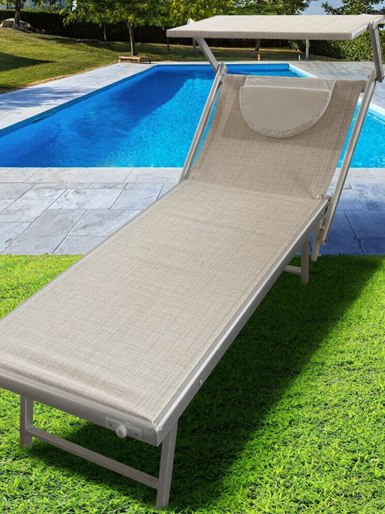 Deckchair Aluminum with Cushion & Sunshade Blue 189x61x38cm.