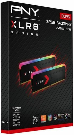 PNY XLR8 32GB DDR5 RAM cu 2 module (2x16GB) și Viteză 6400 pentru