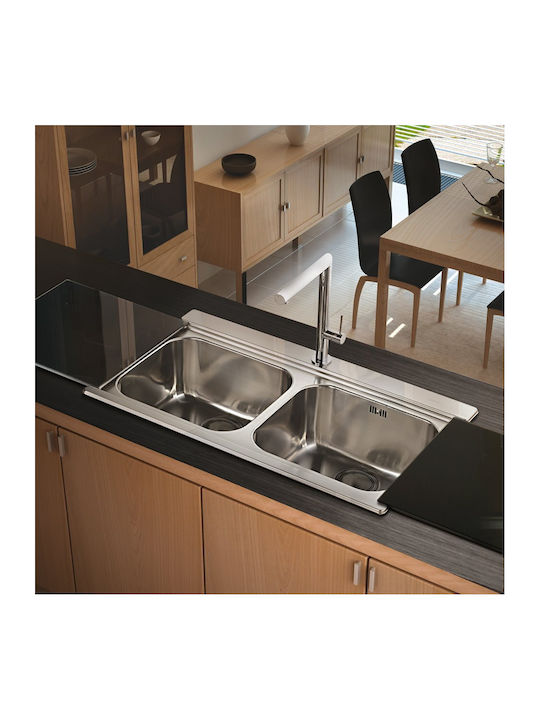 Apell Drop-In Sink Inox Satin with Faucet W89.7xD51cm Silver