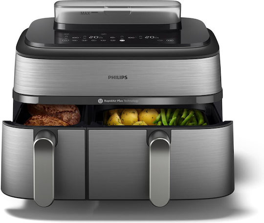 Philips Air Fryer με Διπλό Αποσπώμενο Κάδο 9lt Ασημί NA555/00