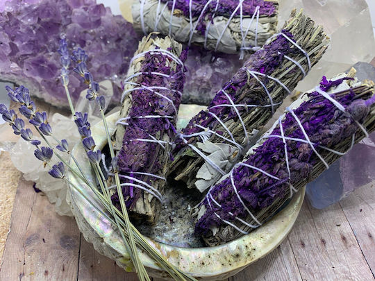 White Sage Smudge Lavender Sticks 3 Ραβδιά Θυμιάματος Λευκό Φασκόμηλο Λεβάντα