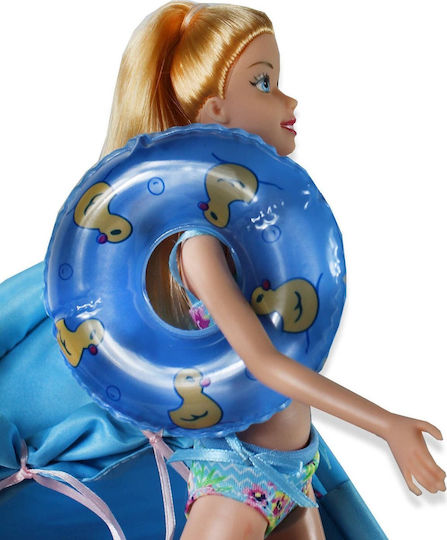 Puppe 30cm Entspannt am Strand mit Haustier