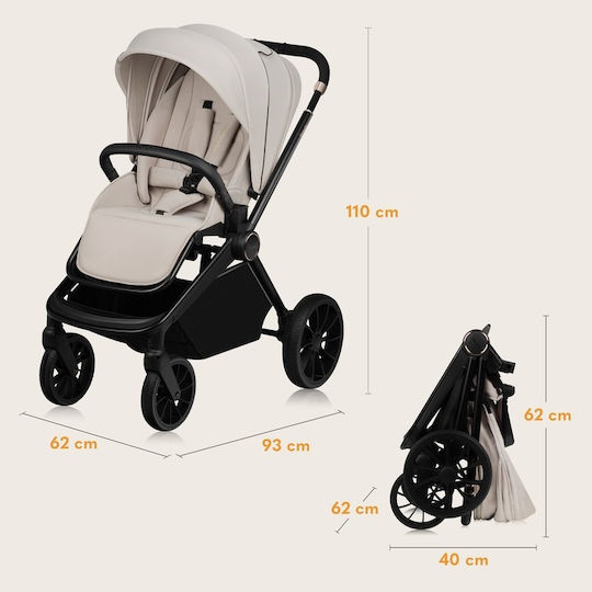 Lionelo Mika Adjustable 3 in 1 Baby Stroller Suitable for Newborn Beige Sand 10.9kg