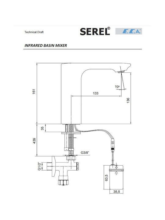 Electronic Sink Faucet Lever Temperature Control Serel E.c.a 10810837