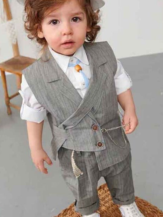 Bonito Baby Costum de Botez cu Vestă pentru Băiat 22122 Gri 5buc