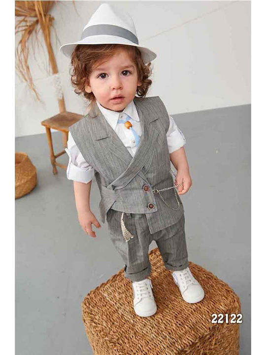 Bonito Baby Costum de Botez cu Vestă pentru Băiat 22122 Gri 5buc