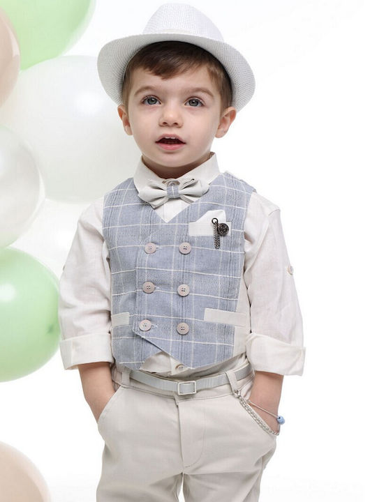 Mi Chiamo Boys Baptism Suit with Vest Light Blue