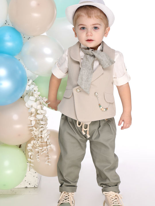 Mi Chiamo Baptism Suit with Vest for Boys Beige A4771