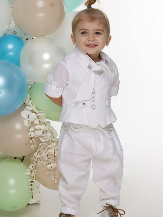 Mi Chiamo Baptism Suit with Vest for Boys Linen White A4764