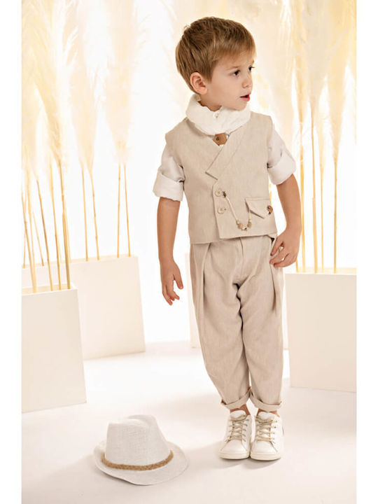 Baby Bloom Boys Baptism Suit with Vest Beige