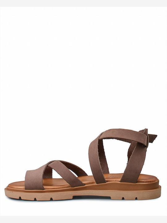 Leather Women's Flat Sandals in Brown Color