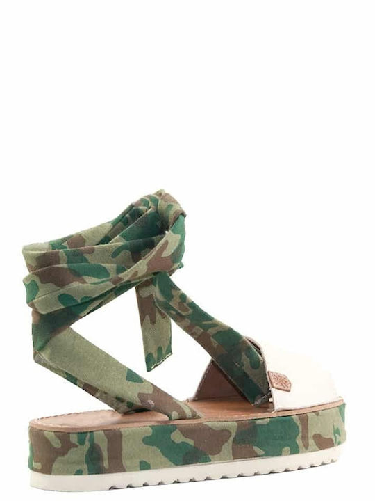 Leder Flache Sandalen für Damen Flatforms in Beige Farbe