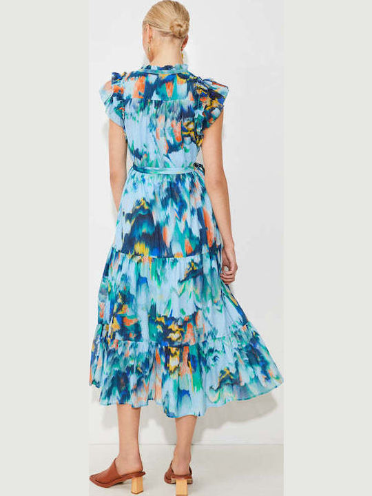 Sommer Midi Damenkleid mit Rüschen Türkis
