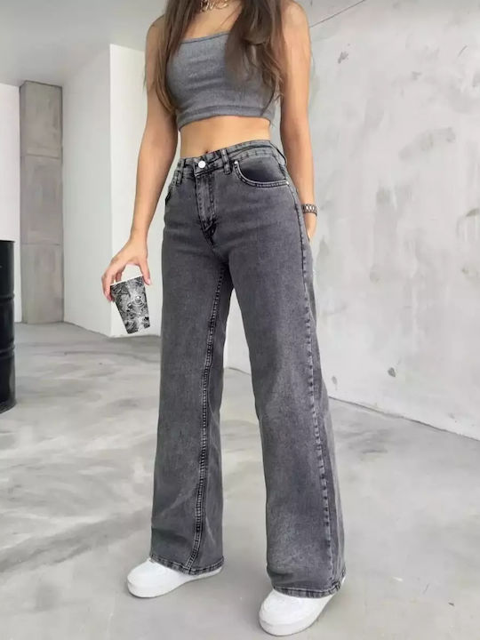 High Waist Women's Jean Trousers in Straight Line Dark grey