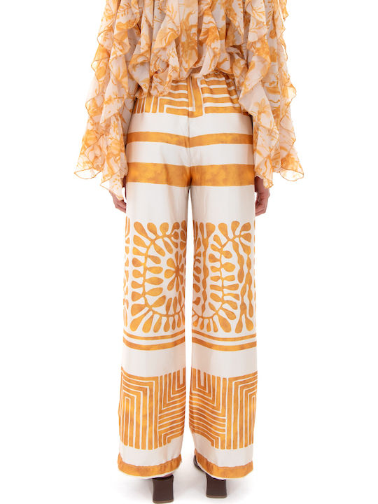 MY T Дамско Текстил Панталон с Ластик Beige-orange