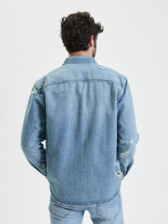 Long Sleeve Denim Overshirt Light Blue