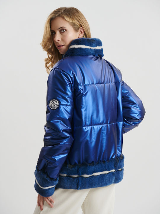 Women's Puffer Jacket Waterproof and Windproof for Winter Blue