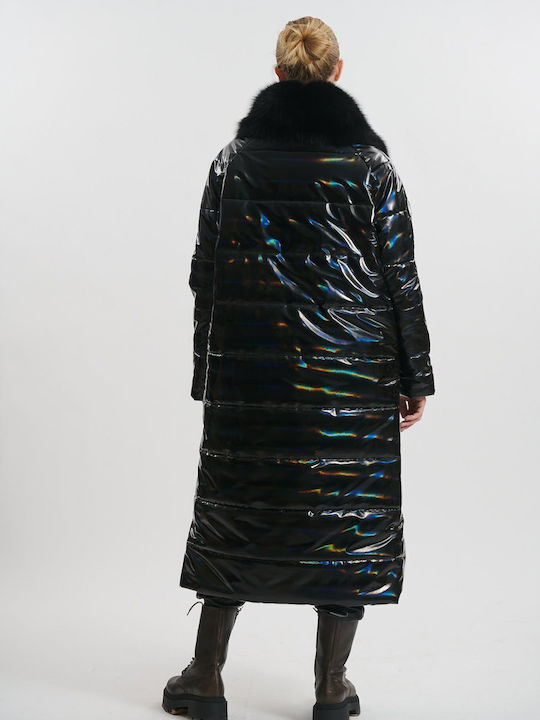 Lang Damen Puffer Jacke Wasserdicht und Winddicht für Winter Schwarz