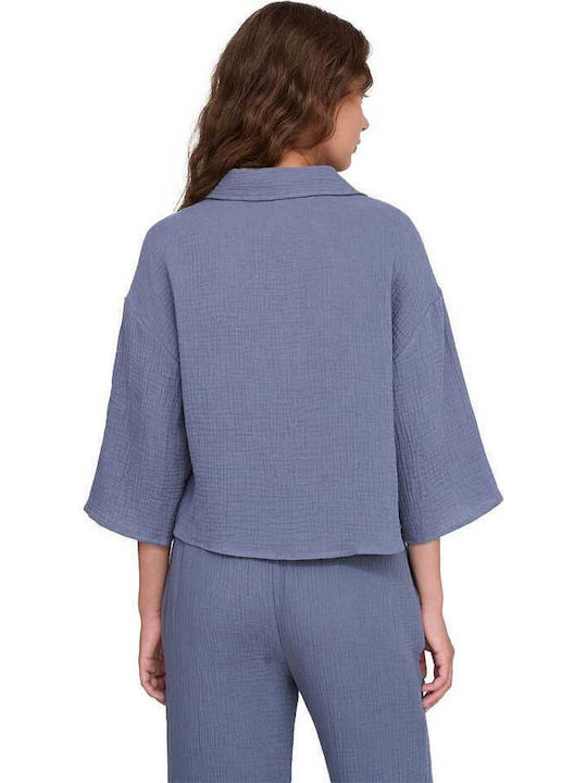Μακρυμάνικο Γυναικείο Τζιν Πουκάμισο Grey Blue