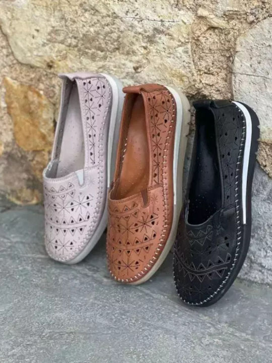 Leder Damen Loafers in Tabac Braun Farbe